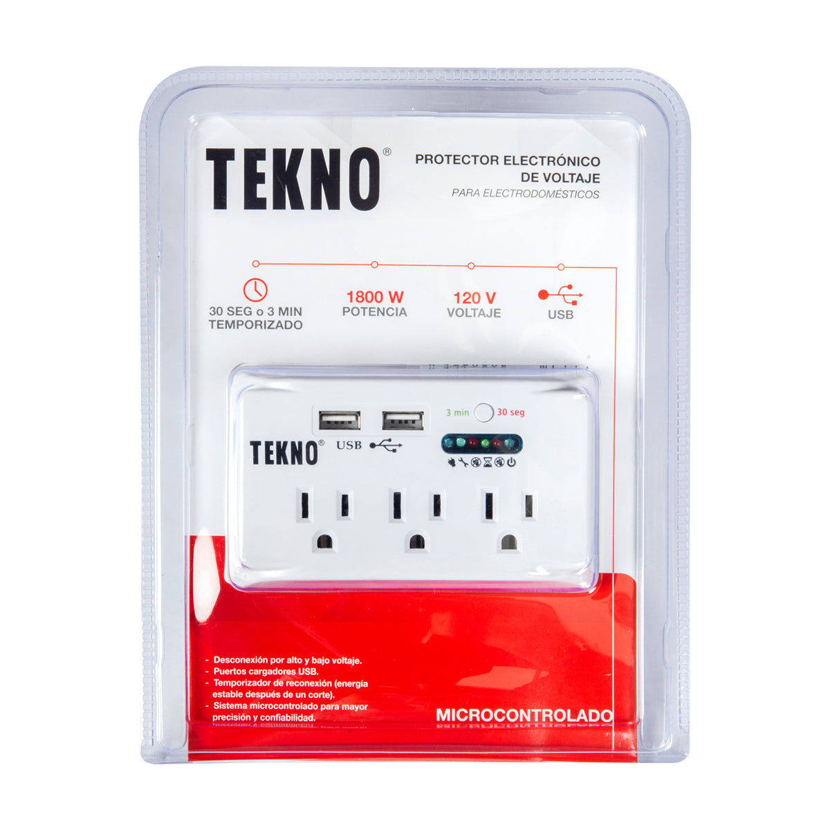 Tekno PV Voltage Protector 3 Outlets with 2 Multiservice USB Ports - Universal