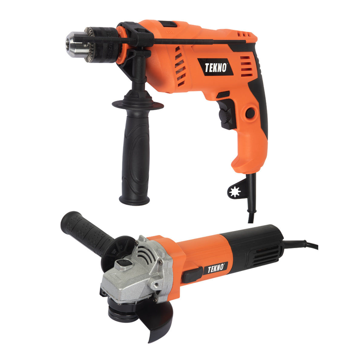 Tekno 600W Impact Drill Kit with 900W Angle Grinder and 18 Accessories