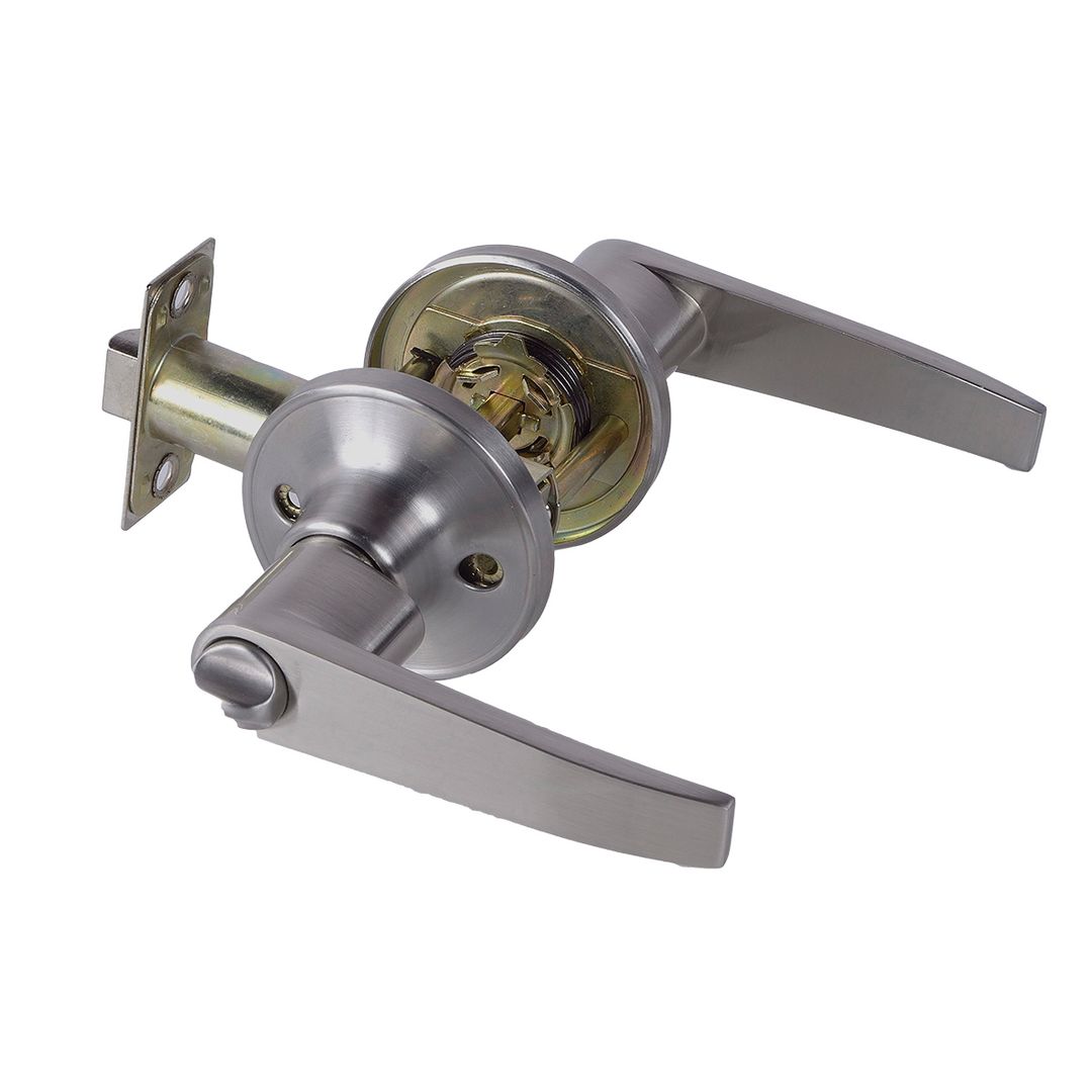 Straight Handle Lock Bathroom Satin Nickel