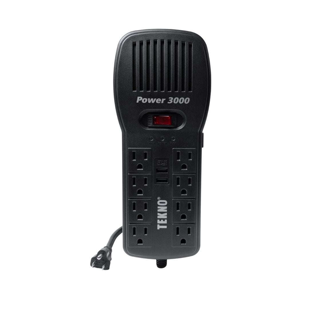 Tekno Voltage Regulator 8 Sockets plus 2 USB Ports Black 3000VA 1800W