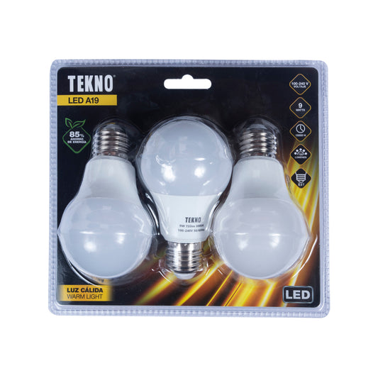 Pack of 3 Tekno Led Spotlights 9W E27 Warm Light