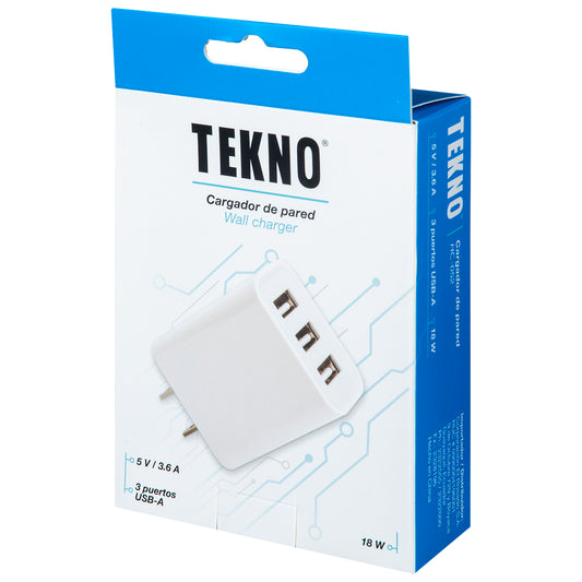 Cargador de Pared Tekno 3 Puertos USB - 18W