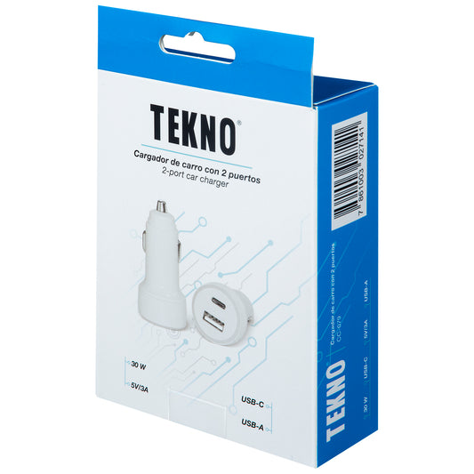 Cargador de Carro Tekno 2 Puertos USB - 30 w