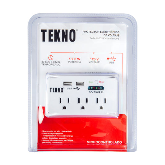 Tekno PV Voltage Protector 3 Outlets with 2 Multiservice USB Ports - Universal