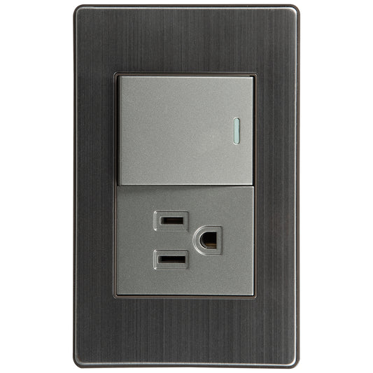 Interruptor con Tomacorriente Tekno Inoxidable 1 Vía 15A 125V