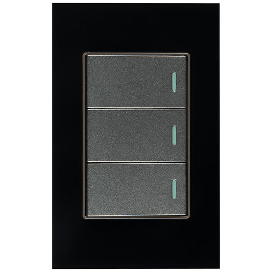 Interruptor Tekno Triple Acrílico Negro 1 Vía 15A 125V