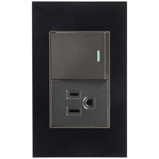 Interruptor con Tomacorriente Tekno Acrílico Negro 1 Vía 15A 125V