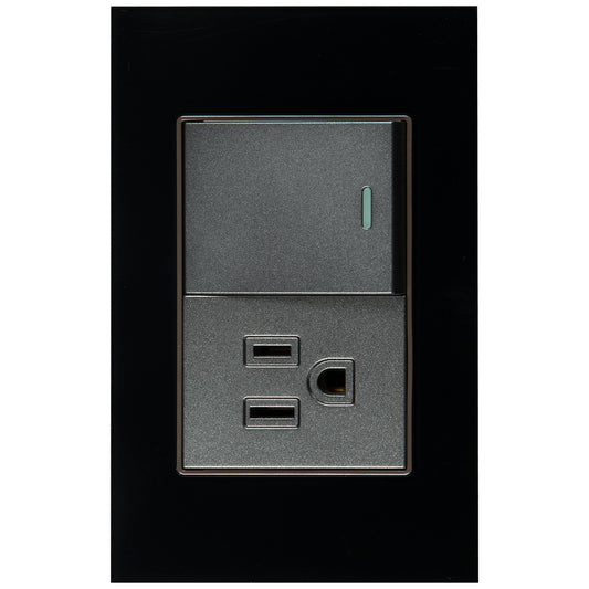 Interruptor con Tomacorriente Tekno Acrílico Negro 2 Vías 15A 125V