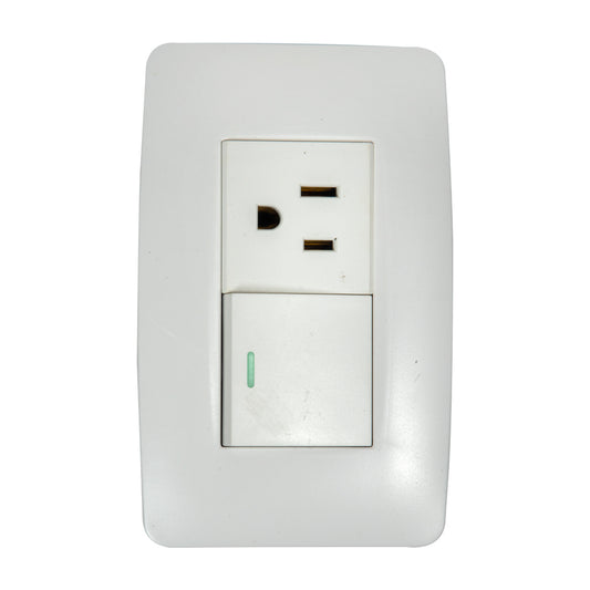 Interruptor con Tomacorriente Tekno Acrílico Blanco 1 Vía