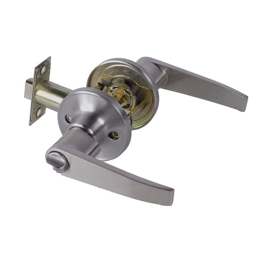 Straight Handle Lock Bathroom Satin Nickel
