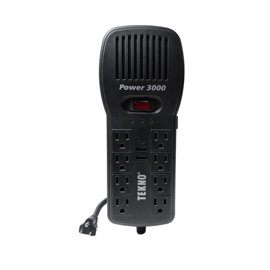Regulador de Voltaje Tekno 8 Tomas más 2 Puertos USB Negro 3000VA 1800W